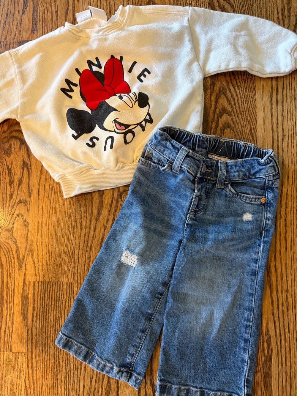 Zara Disney Minnie Mouse Sweatshirt & Cat & Jack Jeans Toddler Girls 18-24M